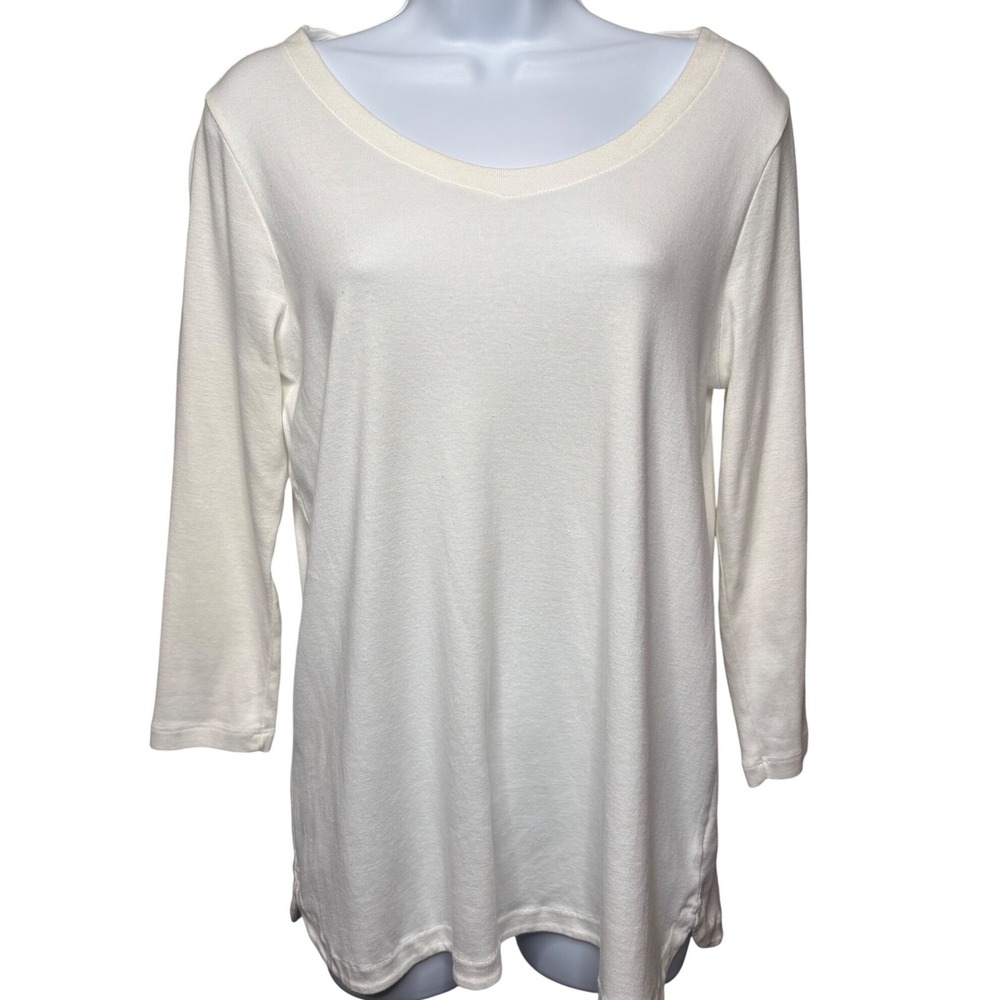 J. JILL White Pima Cotton 3/4 Sleeve V-Neck T-Shirt Sz XS Quiet Luxury Preppy